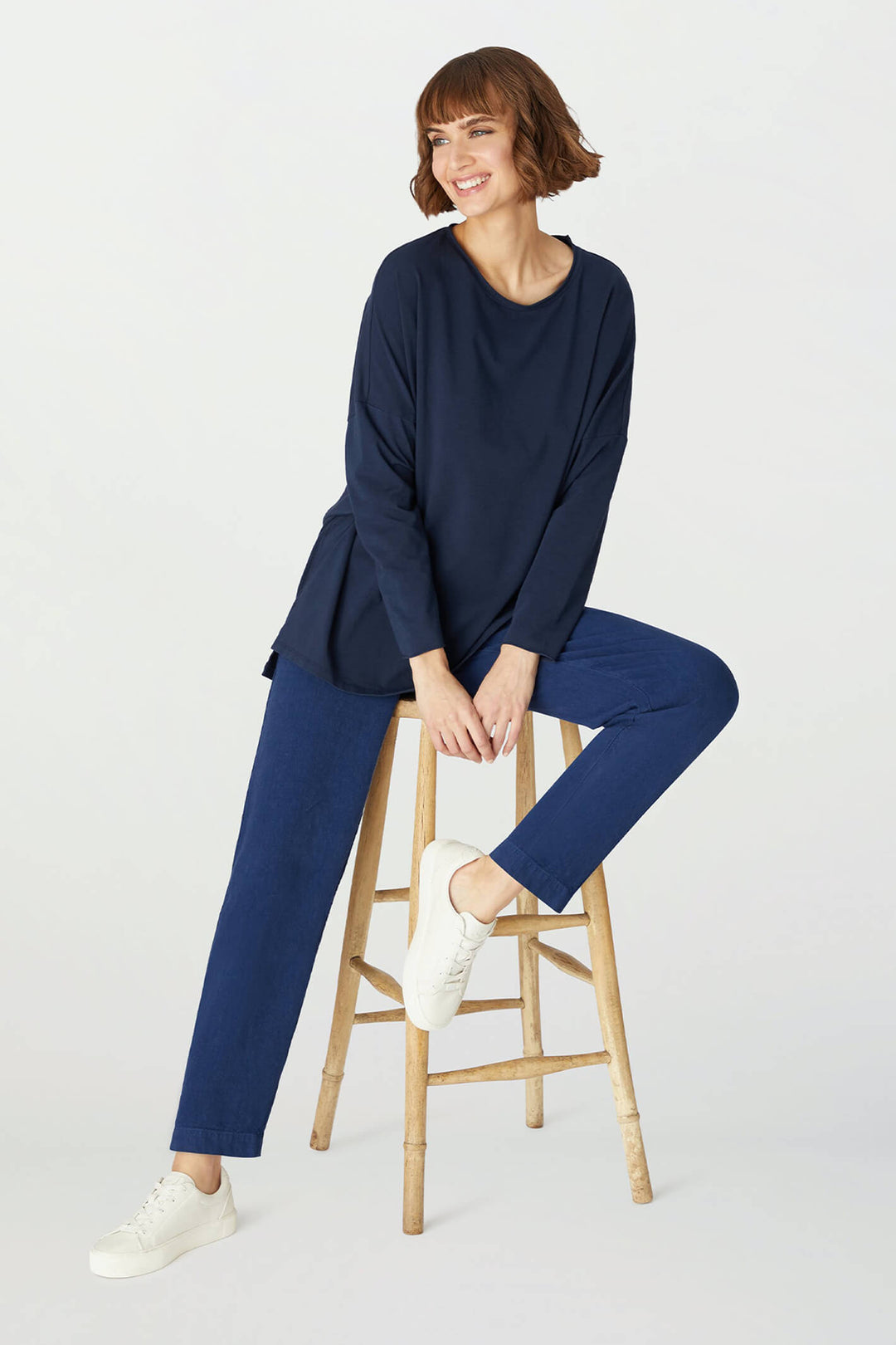 Sahara LAP3665A HTL Midnight Blue Textured Linen Slim Trouser - Shirley Allum Boutique