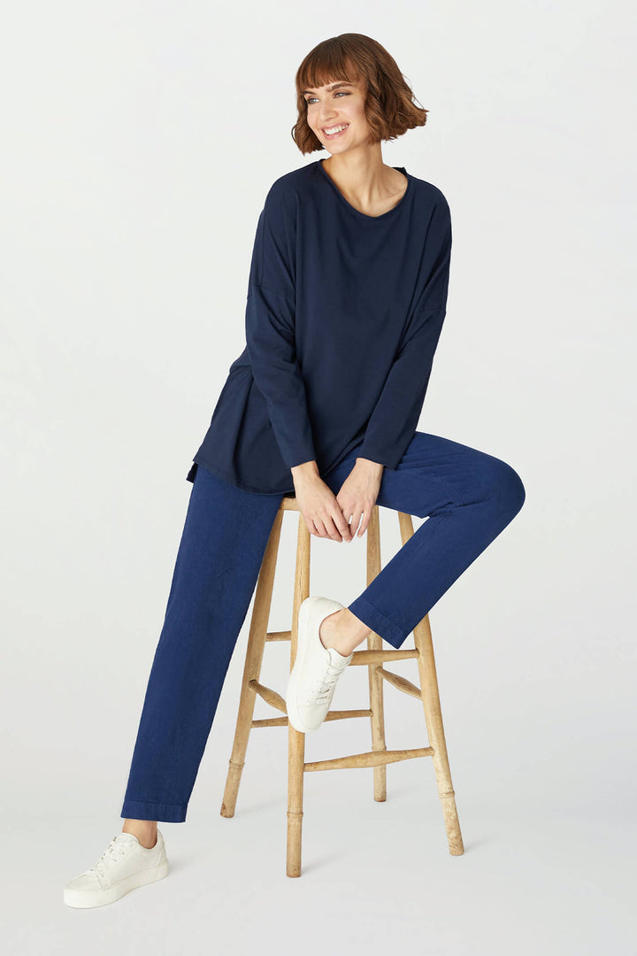 Sahara LAP3665A HTL Midnight Blue Textured Linen Slim Trouser - Shirley Allum Boutique
