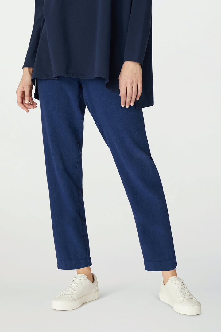Sahara LAP3665A HTL Midnight Blue Textured Linen Slim Trouser - Shirley Allum Boutique