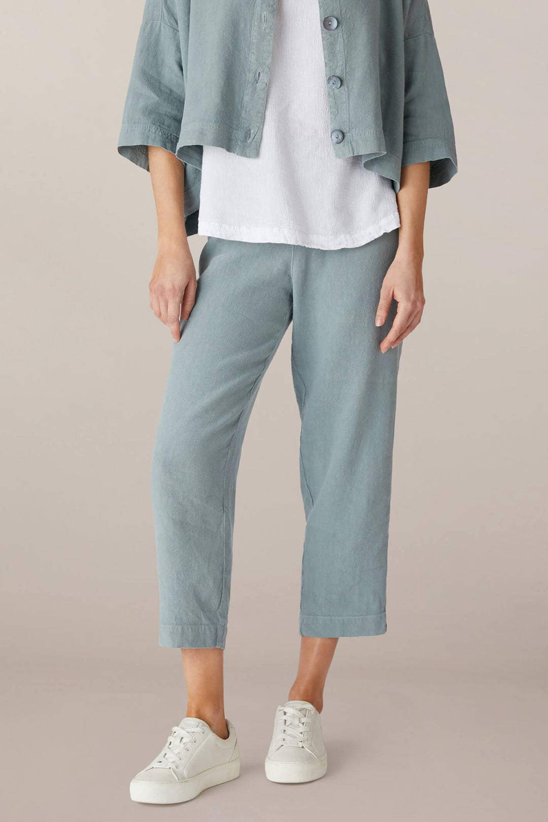 Sahara LAP3665A HTL Sage Textured Linen Slim Trouser - Shirley Allum Boutique
