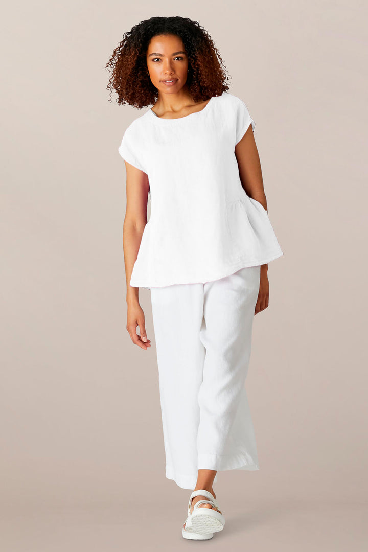 Sahara LAT4685 OL White Organza Linen Frill Back Top - Shirley Allum Boutique
