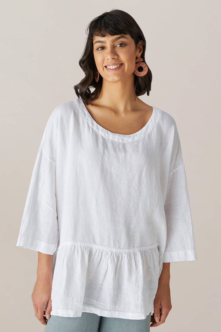 Sahara LAT4871 OL White Organza Frill Front Tunic - Shirley Allum Boutique