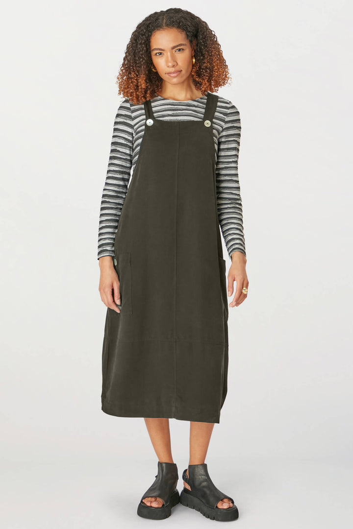 Sahara MTD4694 NTT Fluid Twill Khaki Pinafore Dress - Shirley Allum Boutique