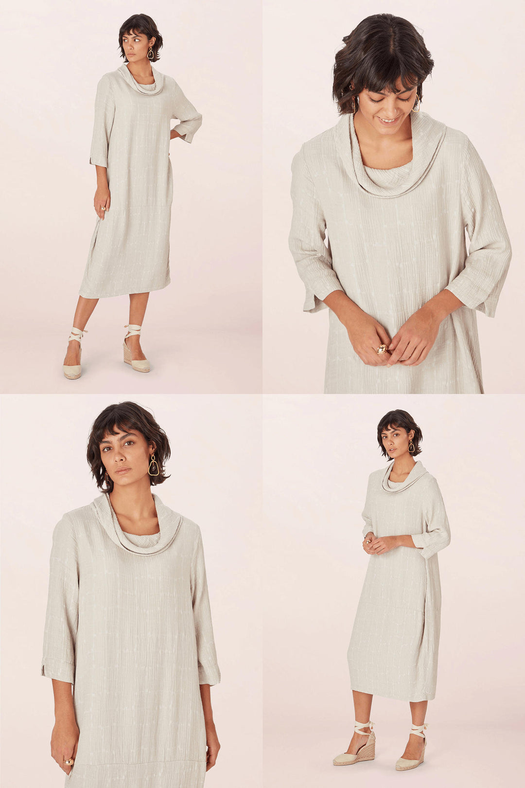 Sahara MTD5292-TSJ Oyster Cream Textured Square Jacquard Dress - Shirley Allum Boutique