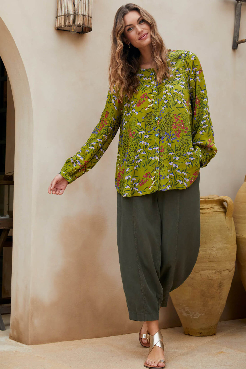Sahara MTP3829-NTT Khaki Fluid Twill Bubble Trouser - Shirley Allum Boutique