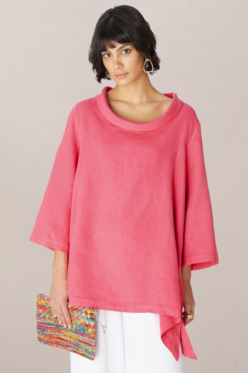 Sahara MTT5239-NFL Hot Coral Linen Cowl Neck Tunic - Shirley Allum Boutique