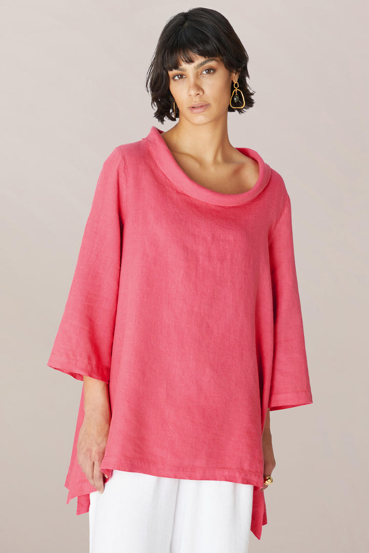 Sahara MTT5239-NFL Hot Coral Linen Cowl Neck Tunic - Shirley Allum Boutique