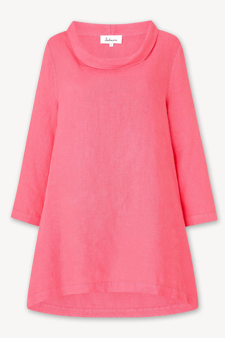 Sahara MTT5239-NFL Hot Coral Linen Cowl Neck Tunic - Shirley Allum Boutique