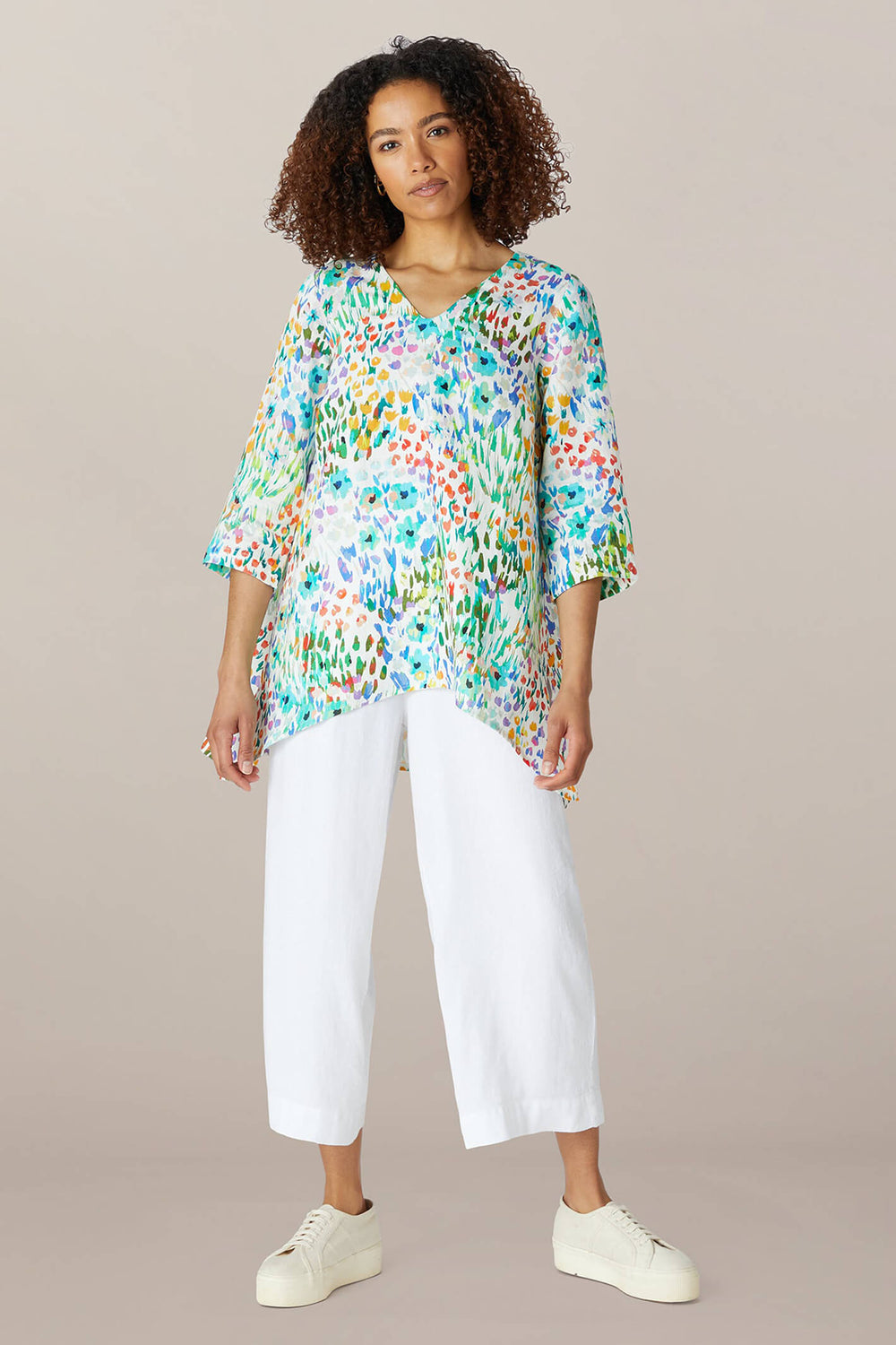 Sahara SPT4870 WGL Multicoloured Wild Garden Linen Tunic - Shirley Allum Boutique