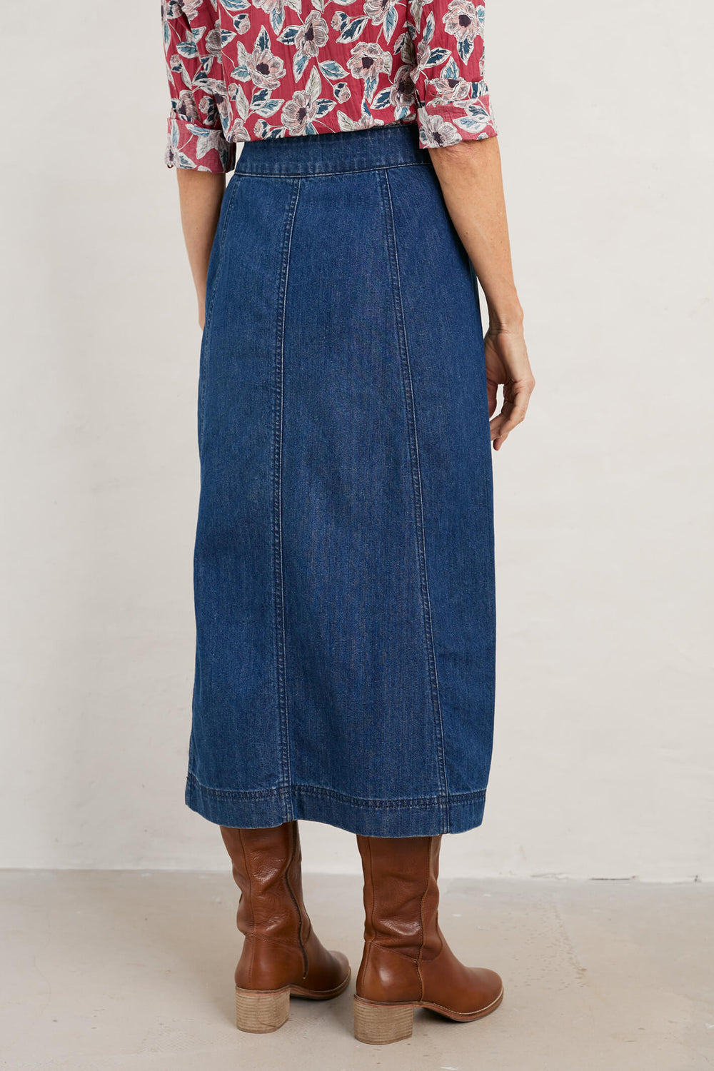 Seasalt Dusk Journey Mid Indigo Wash Blue Denim Midi Skirt - Shirley Allum Boutique