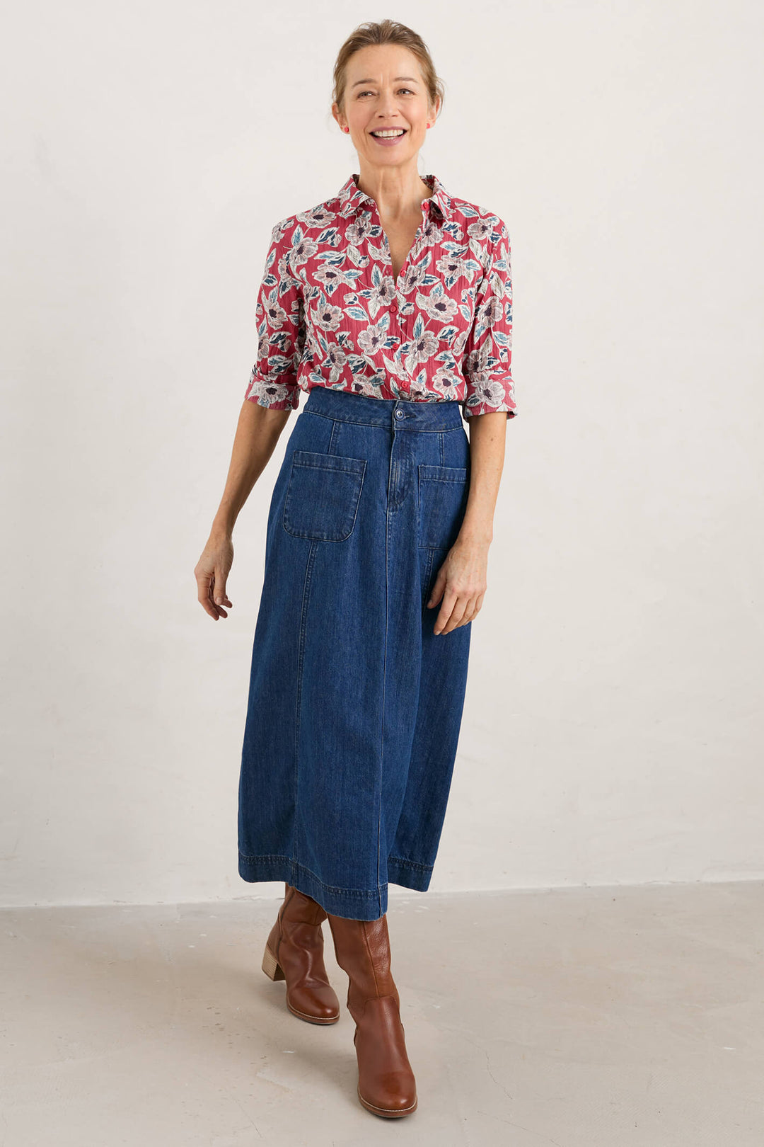 Seasalt Dusk Journey Mid Indigo Wash Blue Denim Midi Skirt - Shirley Allum Boutique
