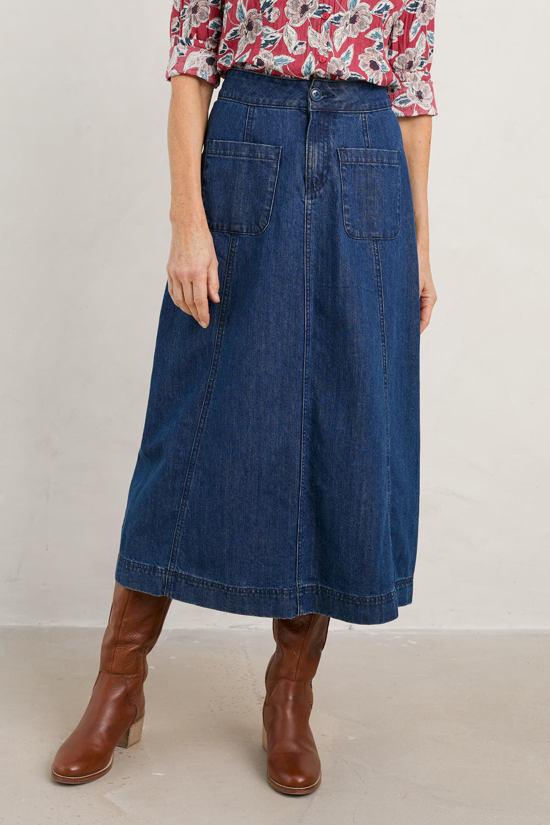 Seasalt Dusk Journey Mid Indigo Wash Blue Denim Midi Skirt - Shirley Allum Boutique