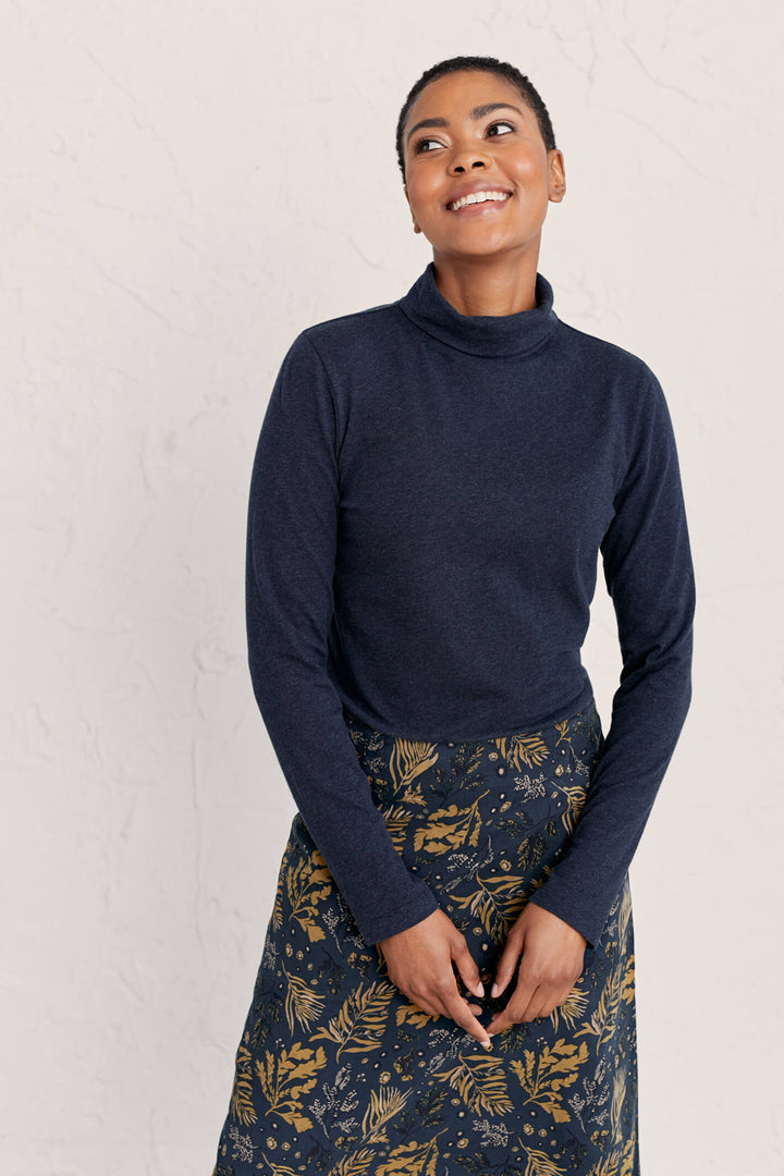 Seasalt Landing Maritime Blue Roll Neck Long Sleeve Top