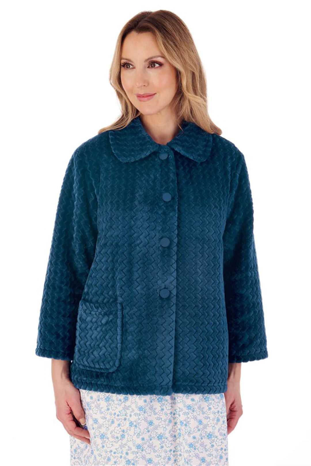 Slenderella BJ02315 Teal Fleece Bed Jacket - Shirley Allum Boutique
