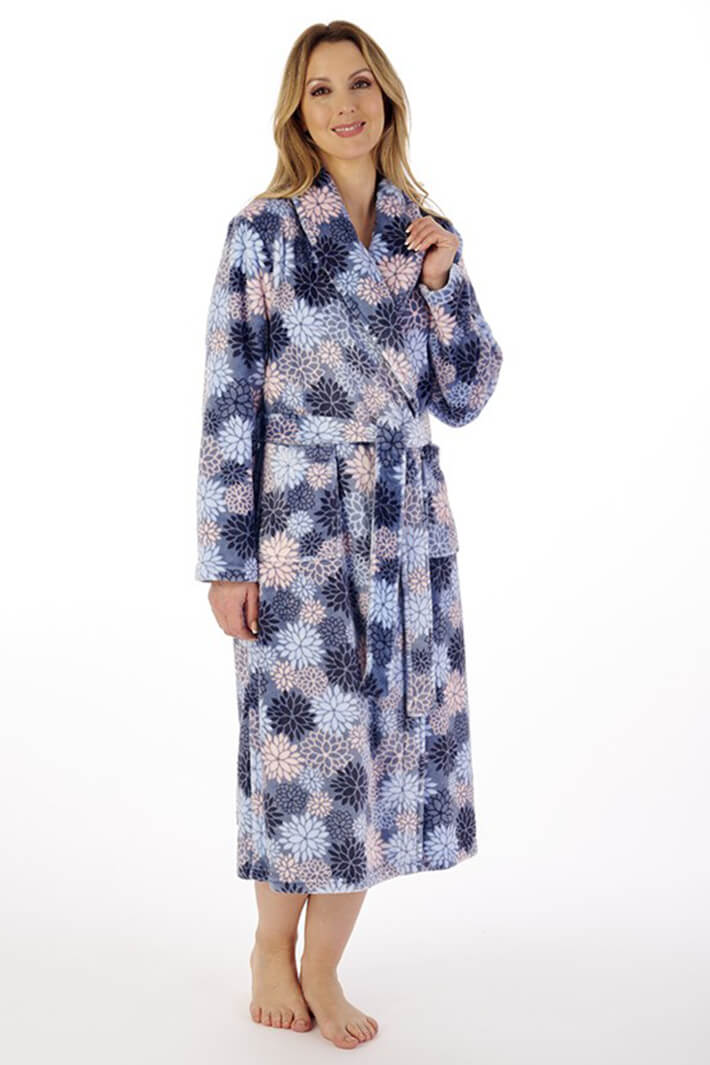 Slenderella HC02313 Blue Bold Floral Fleece Wrap Housecoat - Shirley Allum Boutique