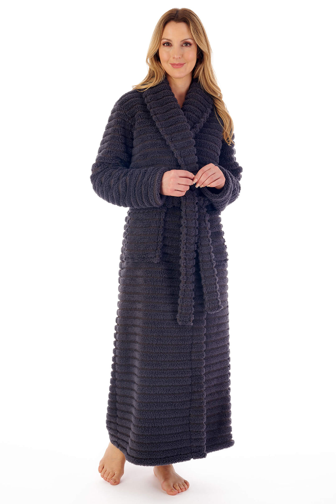 Slenderella HC02321 Charcoal Wrap Housecoat Dressing Gown - Shirley Allum Boutique