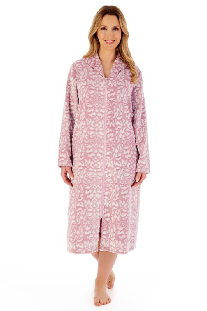 Slenderella HC02332 Pink Embossed Zip Housecoat - Shirley Allum Boutique