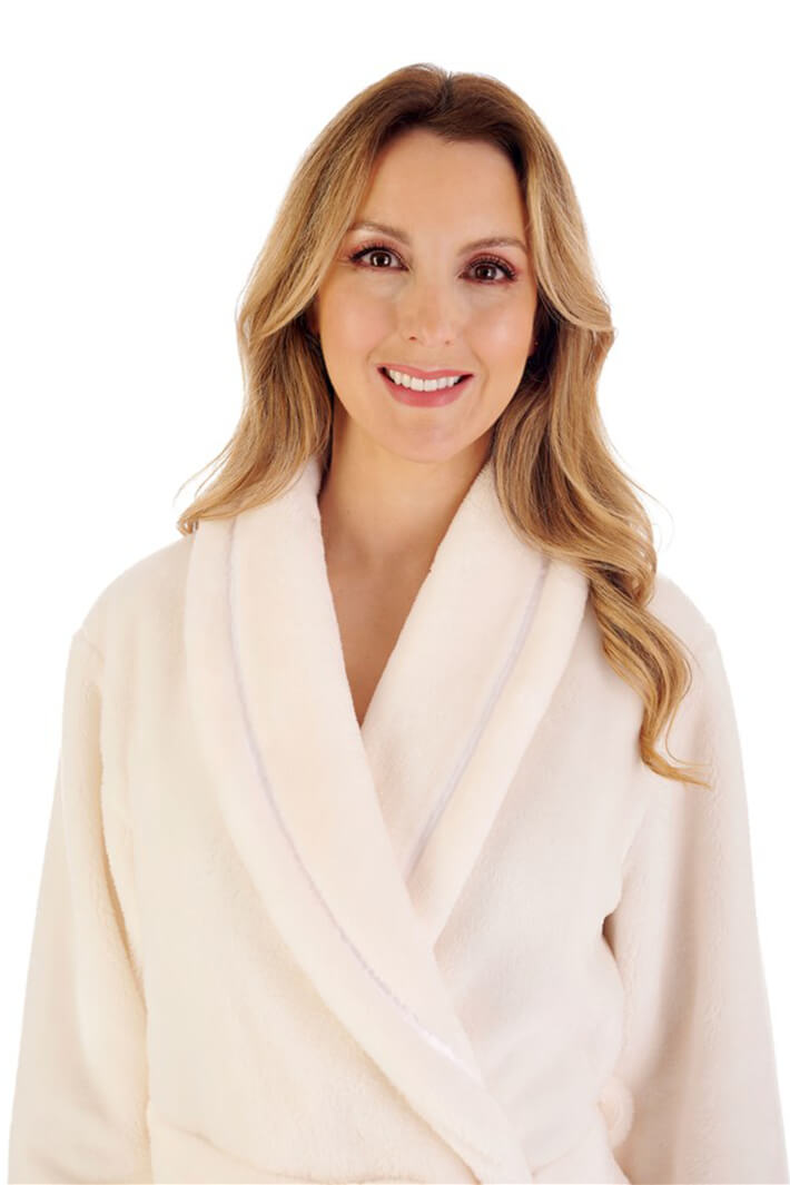 Slenderella HC4342 Cream Luxury Flannel Fleece Dressing Gown - Shirley Allum Boutique