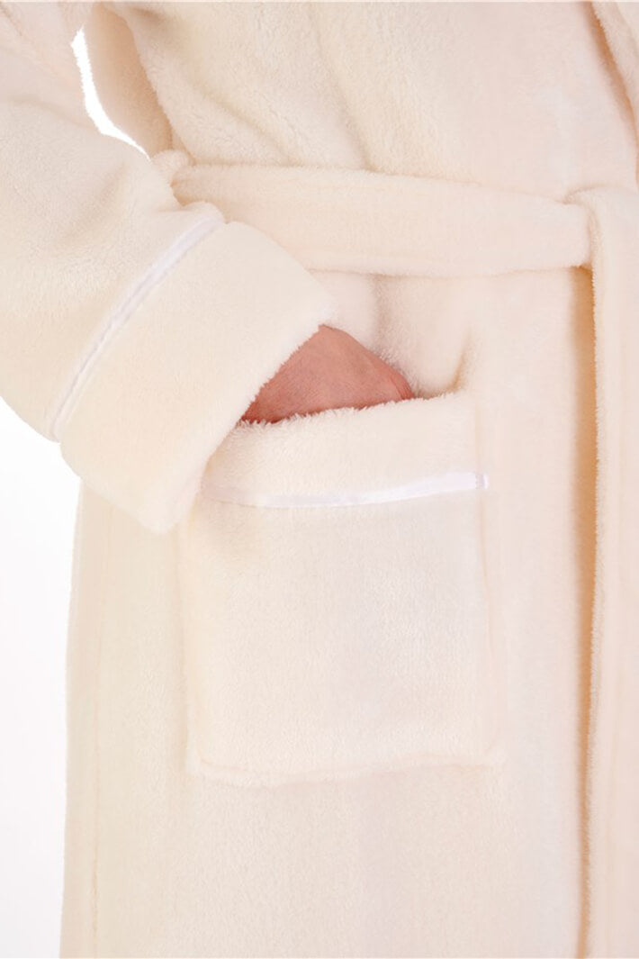 Slenderella HC4342 Cream Luxury Flannel Fleece Dressing Gown - Shirley Allum Boutique