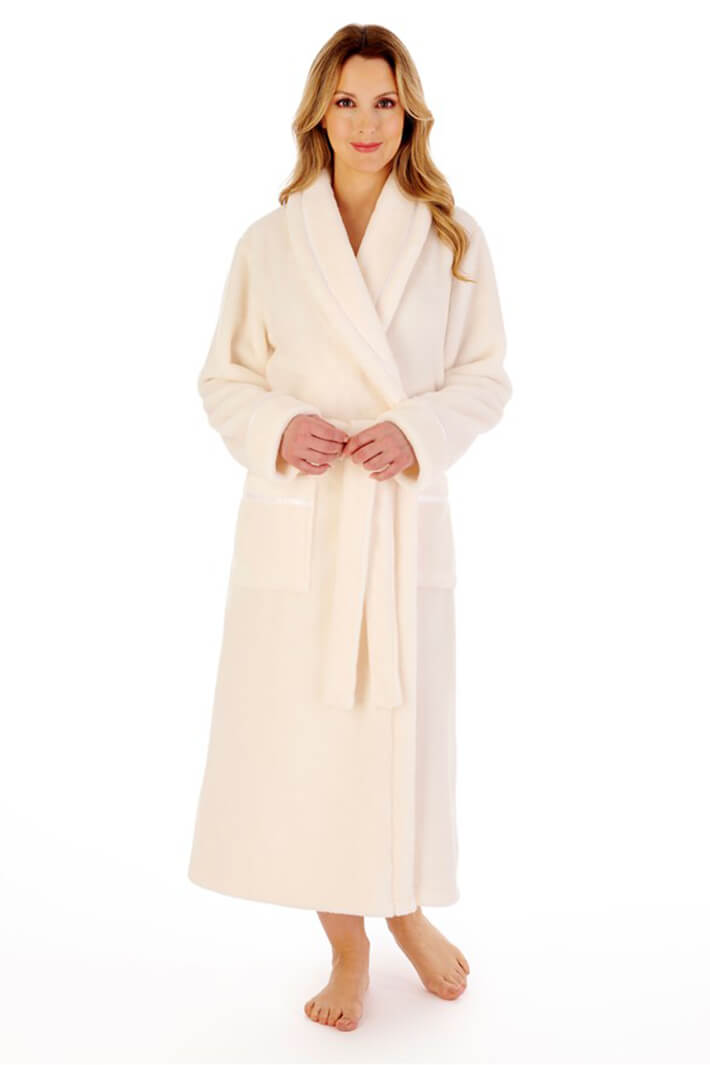 Slenderella HC4342 Cream Luxury Flannel Fleece Dressing Gown - Shirley Allum Boutique