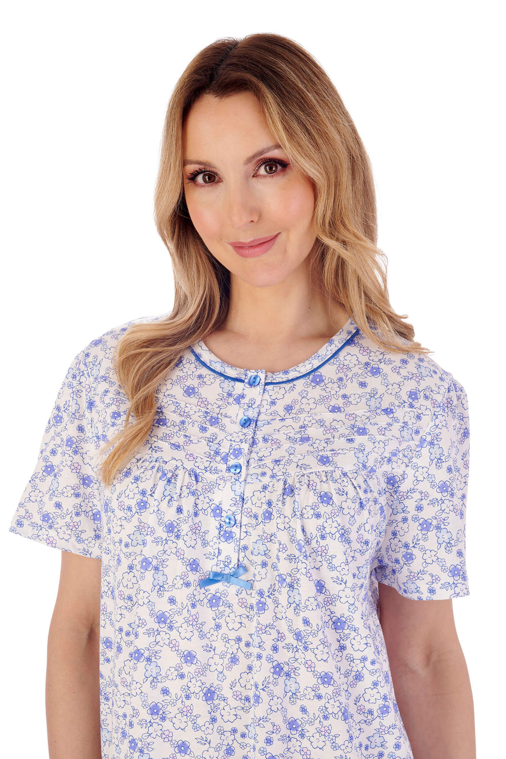 Slenderella ND02101 Blue Short Sleeve Nightdress - Shirley Allum Boutique