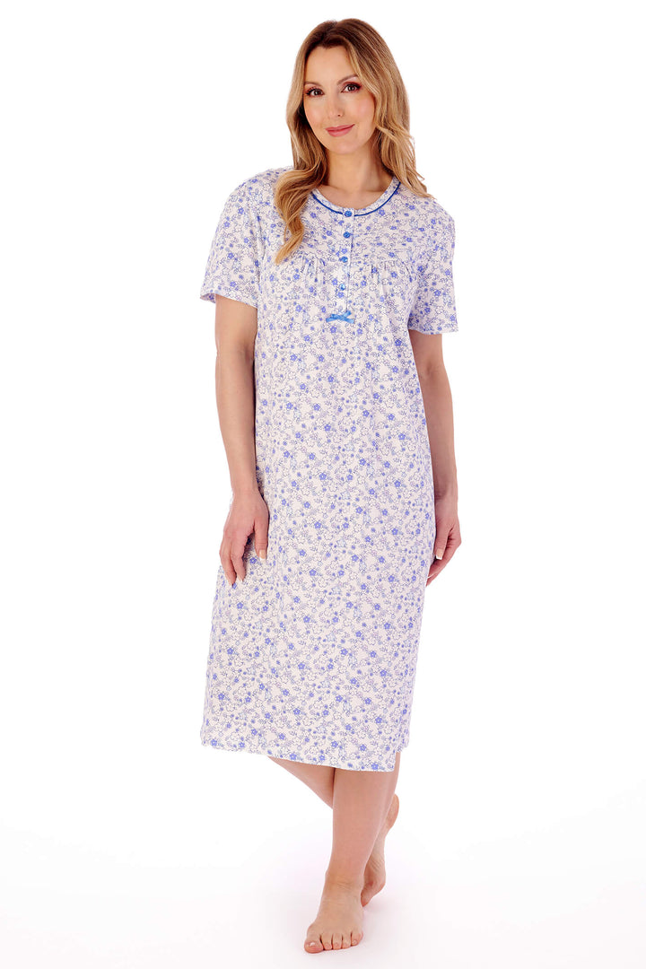Slenderella ND02101 Blue Short Sleeve Nightdress - Shirley Allum Boutique