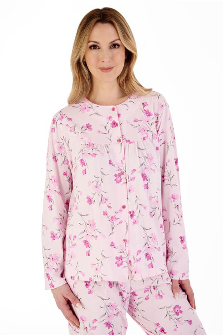 Slenderella PJ88110 Pink Floral Long Sleeve Pyjamas - Shirley Allum Boutique