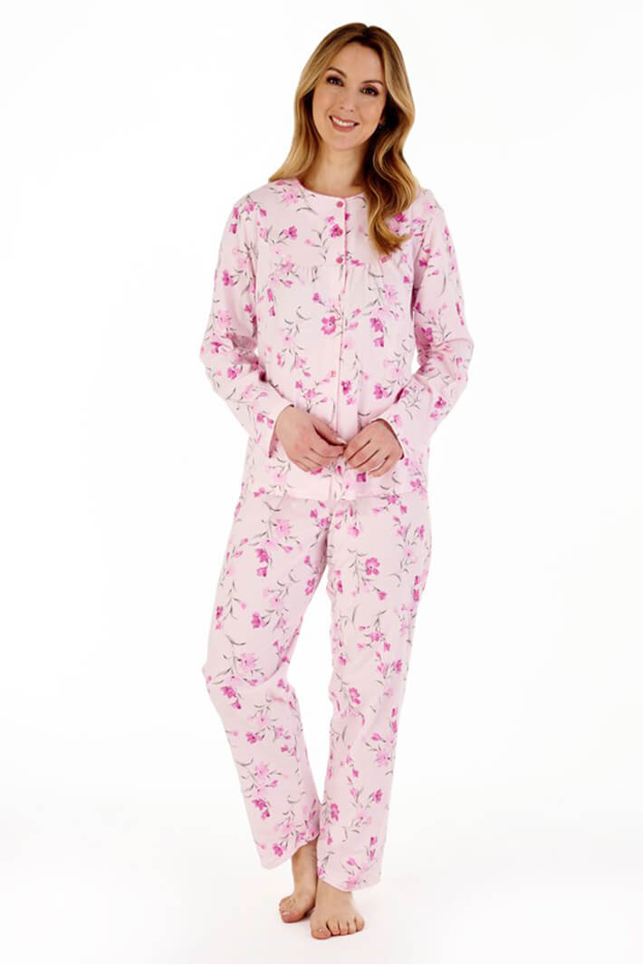 Slenderella PJ88110 Pink Floral Long Sleeve Pyjamas - Shirley Allum Boutique