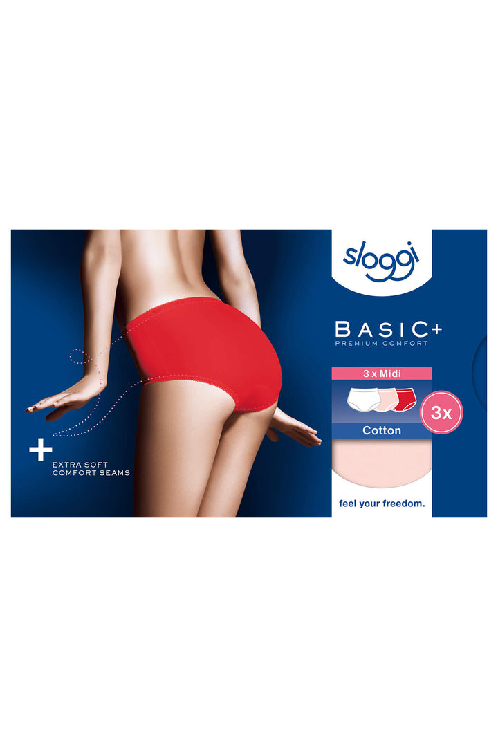 Sloggi Basic+ Red Mix 3-Pack Midi Briefs 10107163 M005 - Shirley Allum Boutique