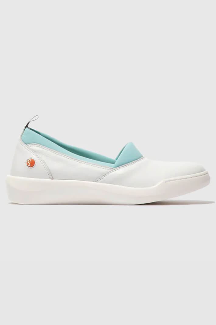 Softinos BIPY686SOF Leather WhiteBaby Blue Trainer - Shirley Allum Boutique