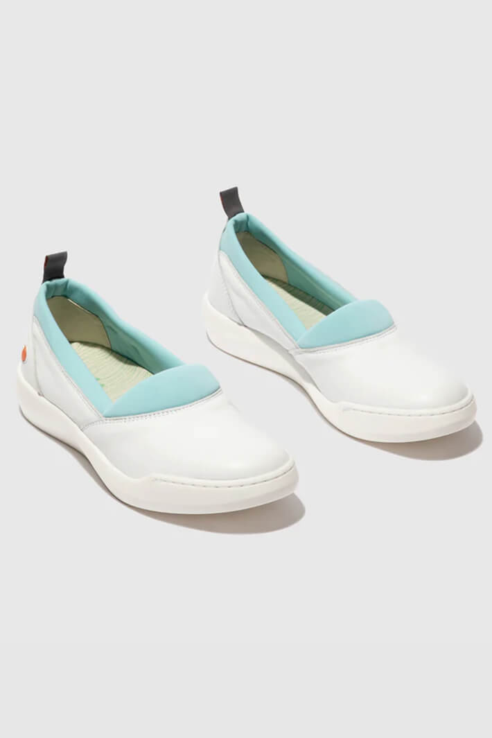 Softinos BIPY686SOF Leather WhiteBaby Blue Trainer - Shirley Allum Boutique