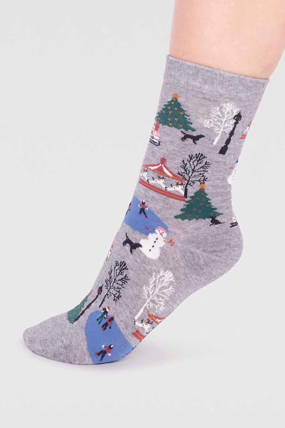 Thought SPW819 Gloria Grey Marle Organic Cotton Christmas Scene Socks - Shirley Allum Boutique
