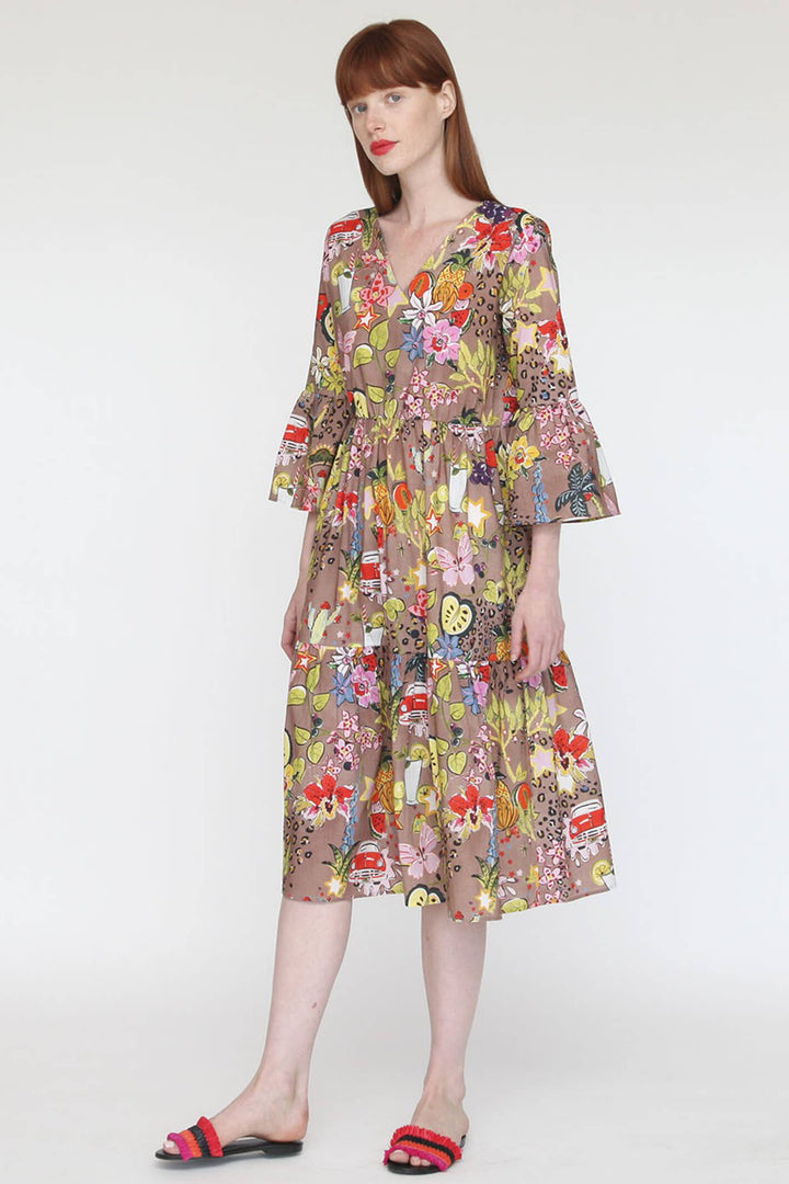 Vilagallo 28255 Tyne Granadine Print Tan Dress - Shirley Allum