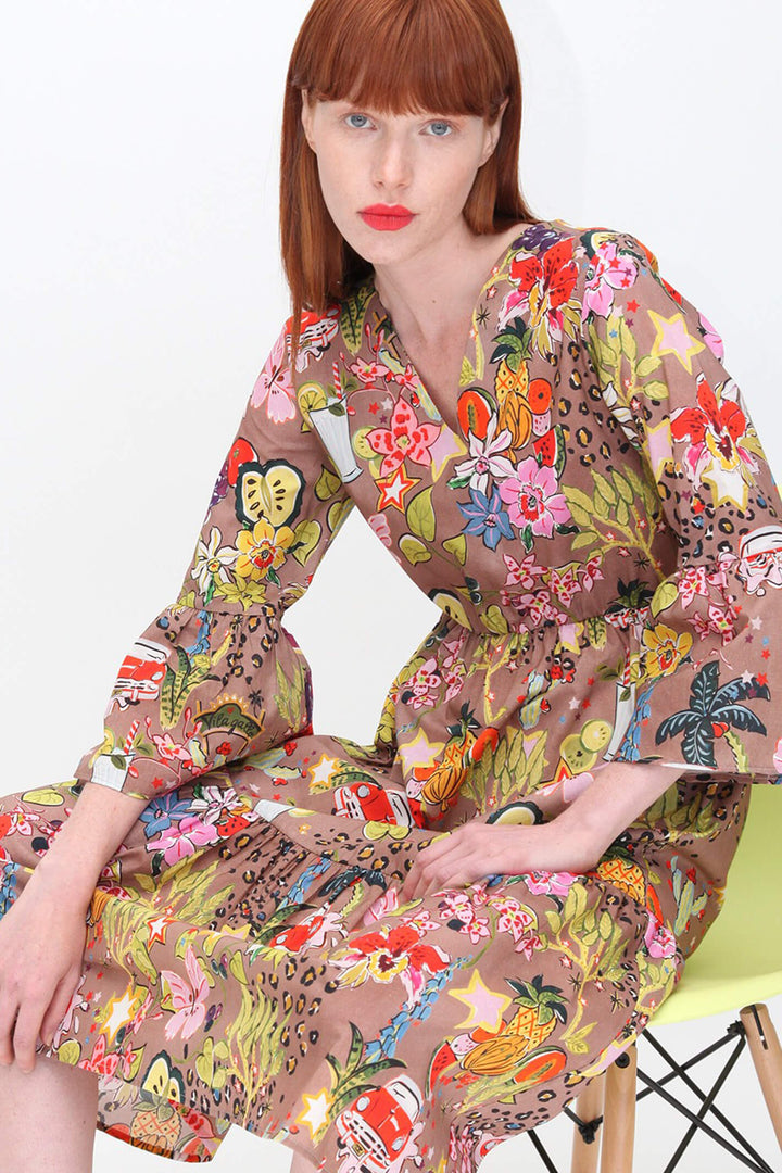 Vilagallo 28255 Tyne Granadine Print Tan Dress - Shirley Allum