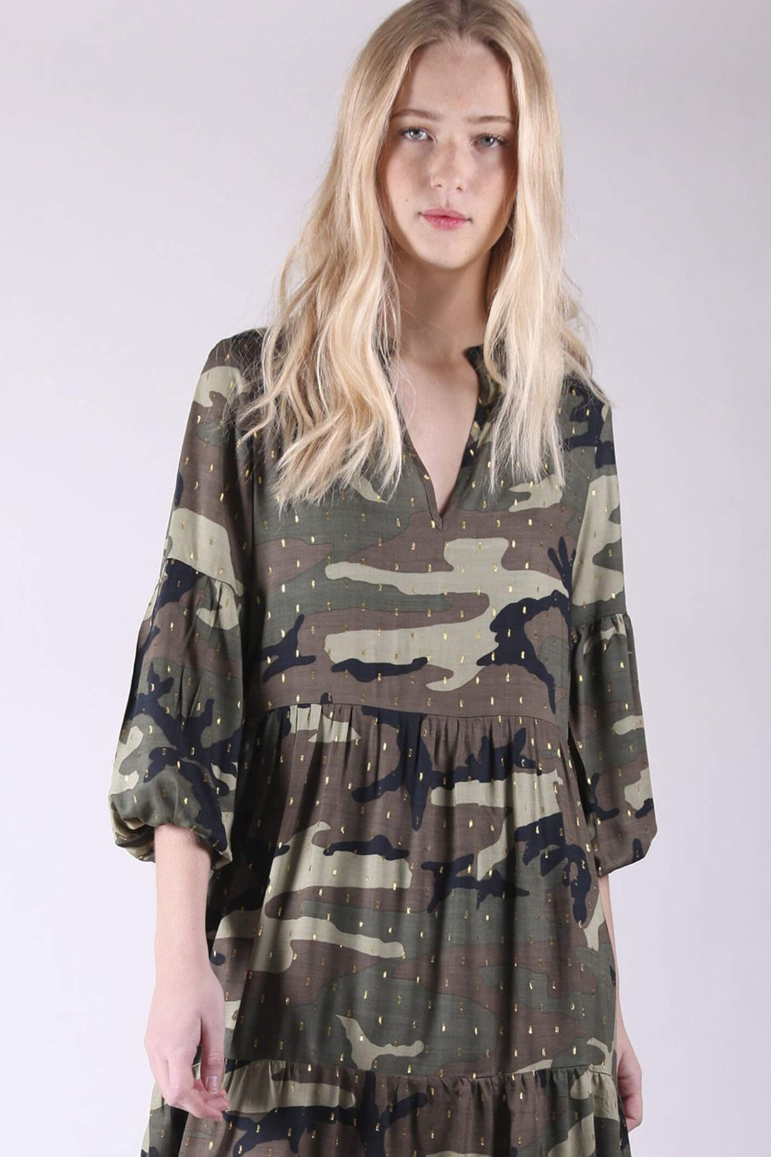 Vilagallo 28563 Mimetic Lurex Camouflage Print Dress