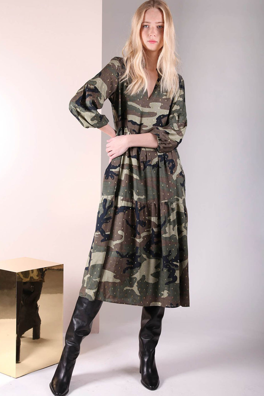 Vilagallo 28563 Mimetic Lurex Camouflage Print Dress