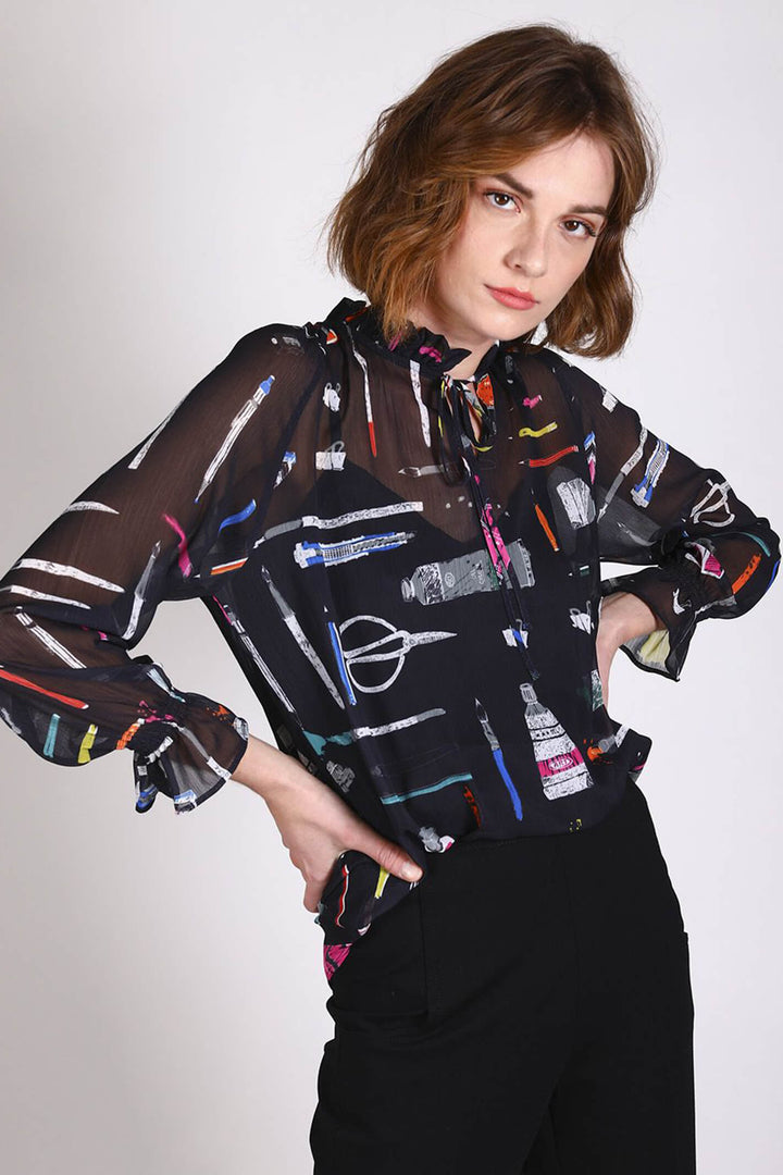 Vilagallo 28786 Black Make Art Print Blouse