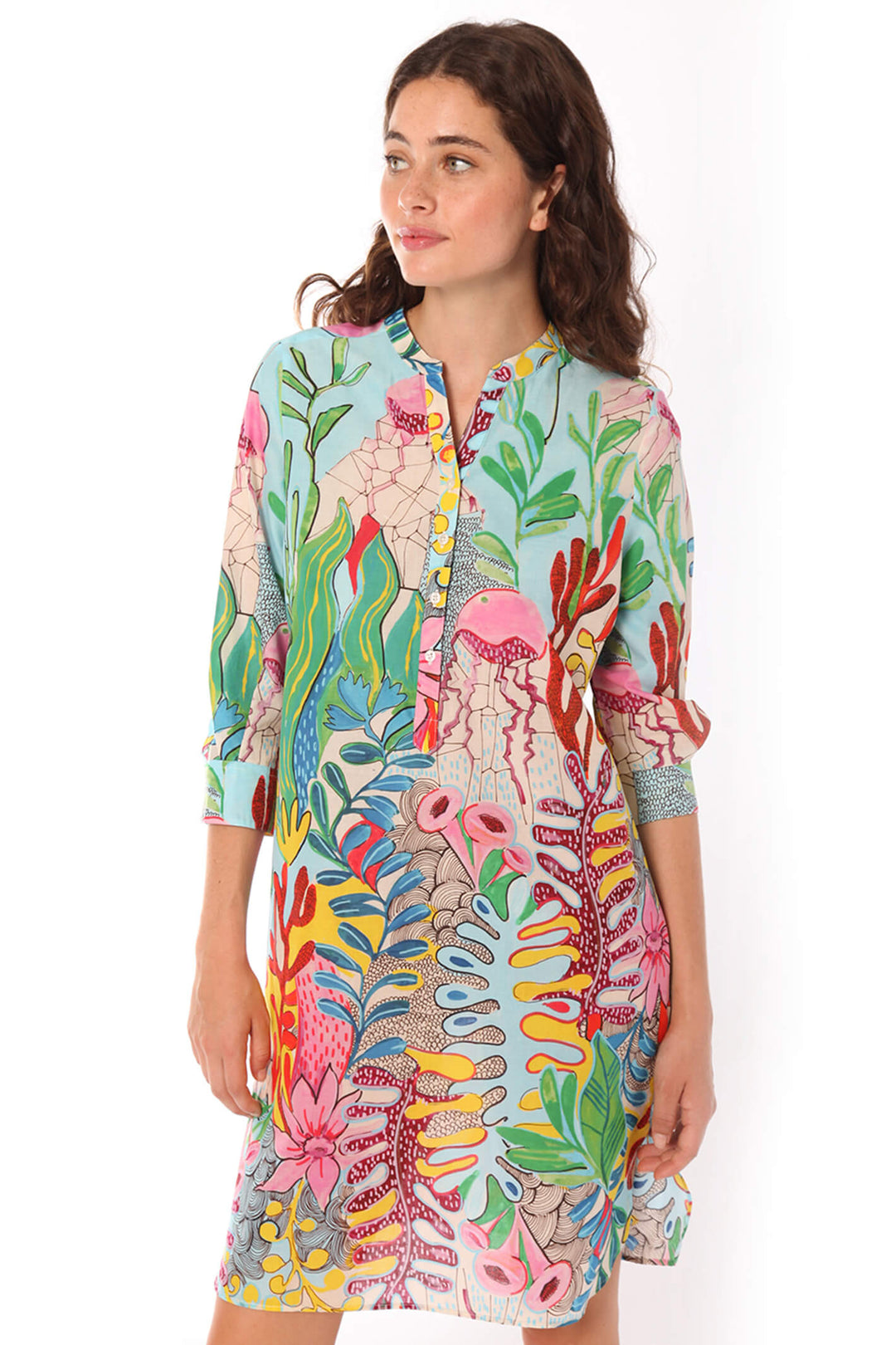 Vilagallo 30021 Belize Blue Coral Print Tunic Dress - Shirley Allum Boutique