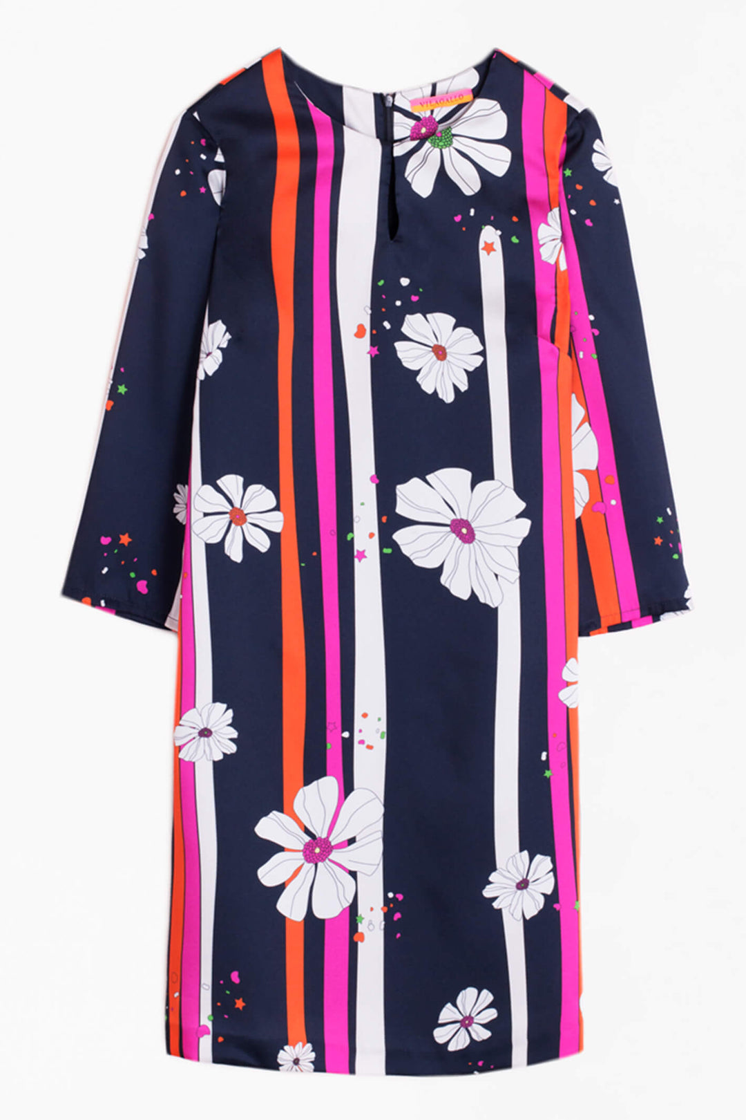 Vilagallo 30022 Navy Retro Flower Print Dress - Shirley Allum Boutique