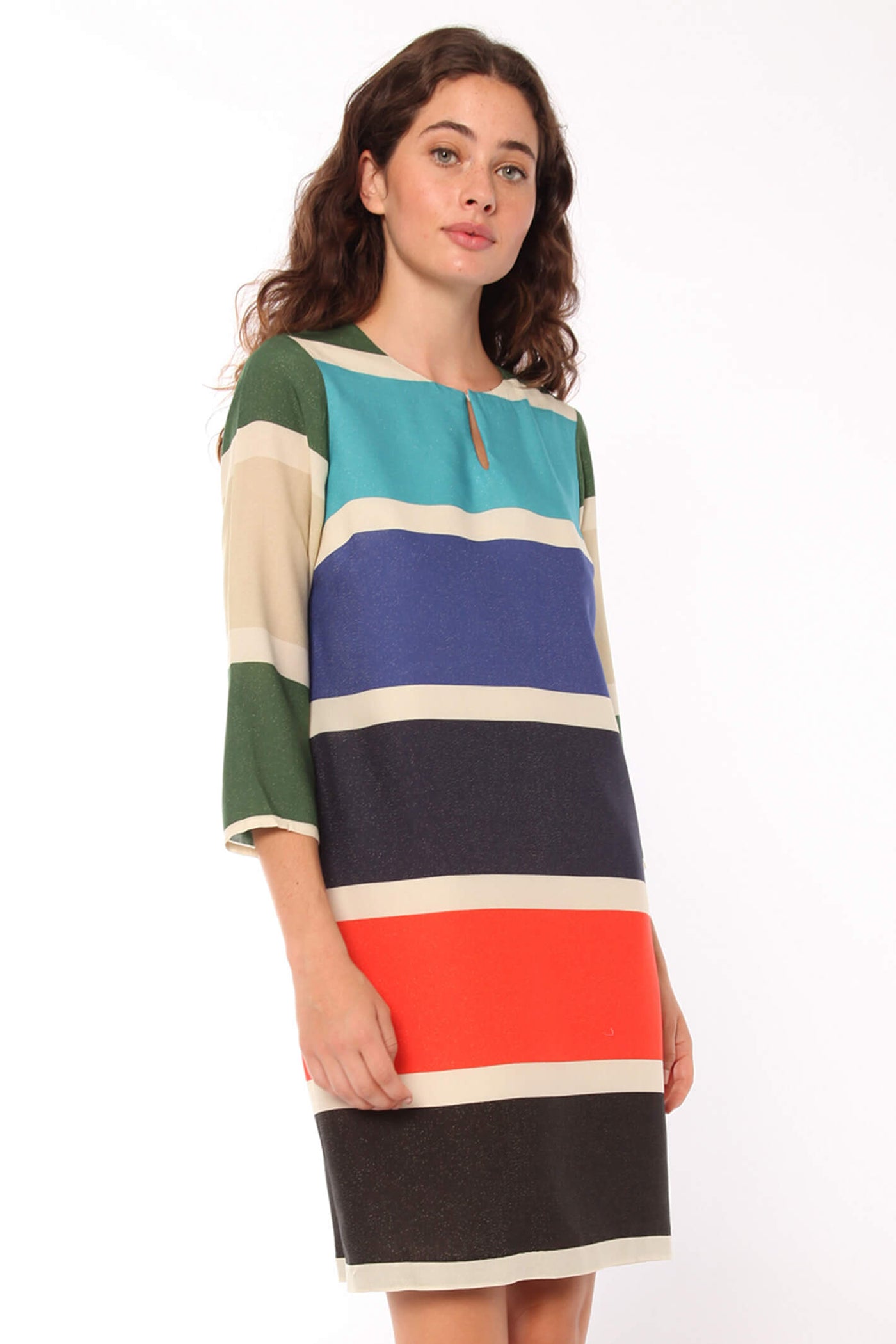Vilagallo 30183 Arezzo Multicolour Block Stripe Dress – Shirley Allum