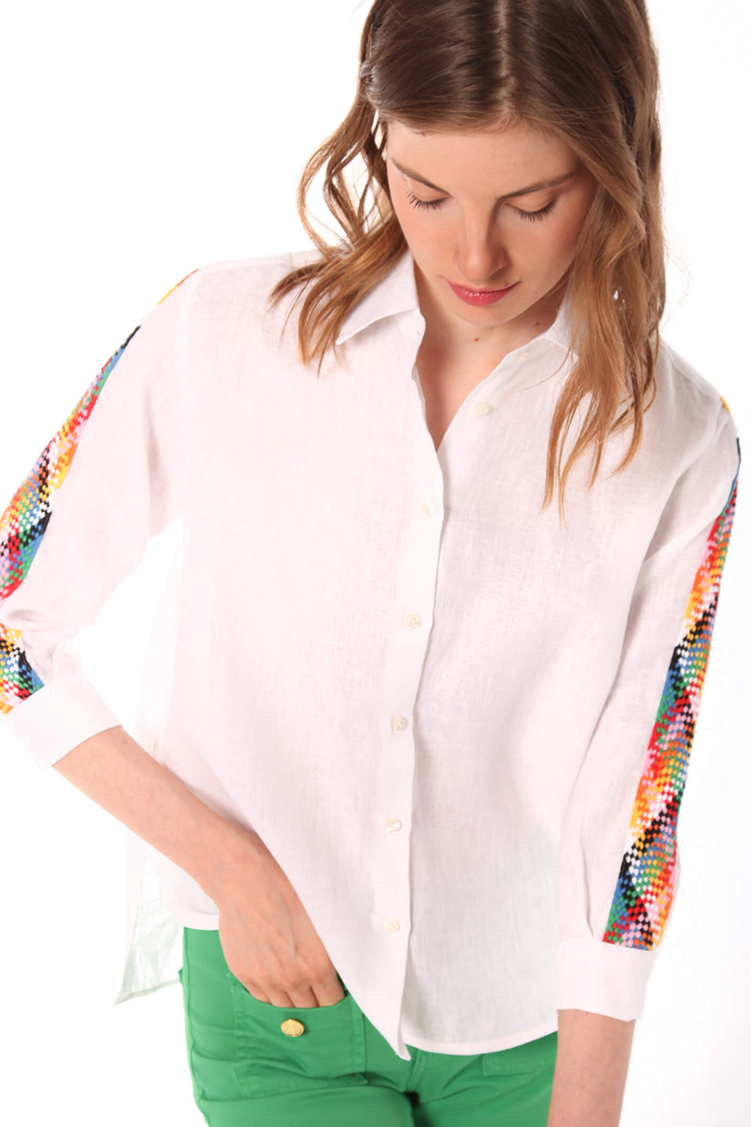 Vilagallo 30200 Sara White Linen Shirt - Shirley Allum Boutique