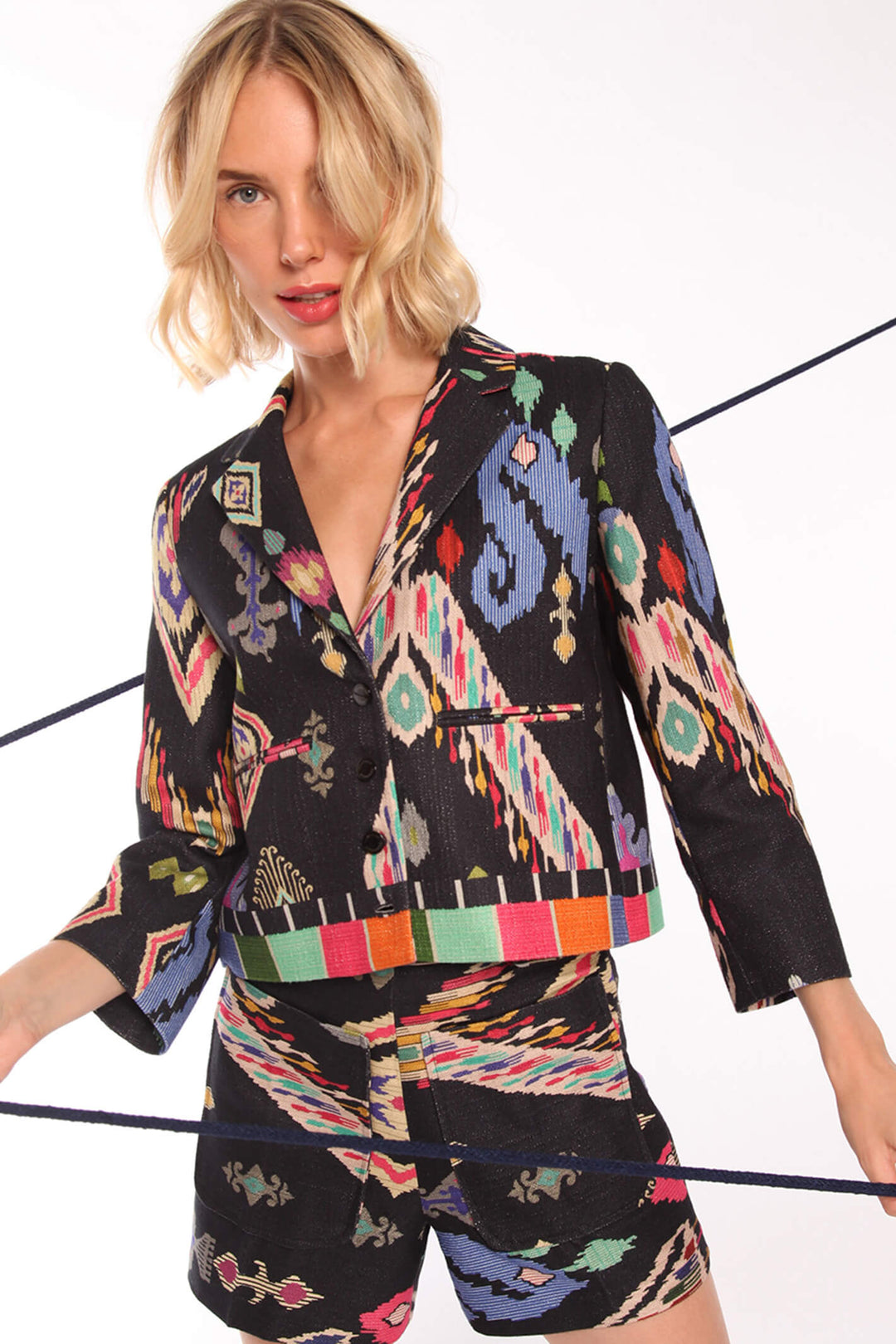 Vilagallo 30225 Olivia Black Print Cropped Jacket - Shirley Allum Boutique