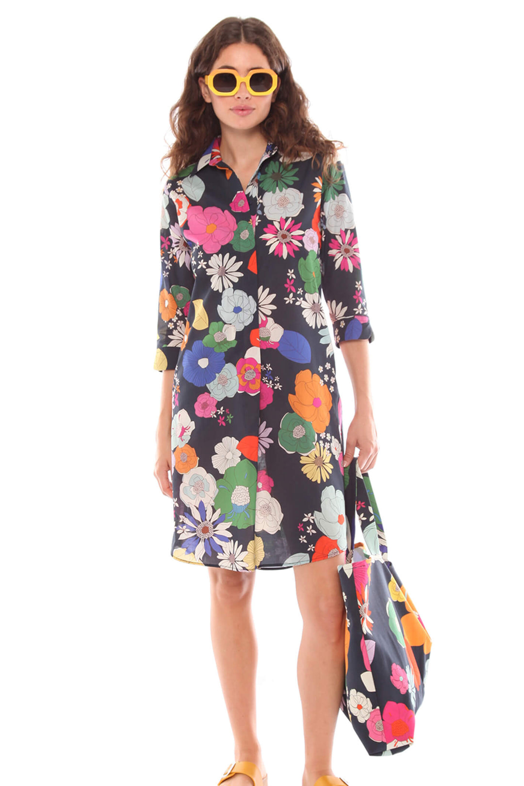 Vilagallo 30330 Cape Town Navy Floral Print Shirt Dress - Shirley Allum Boutique