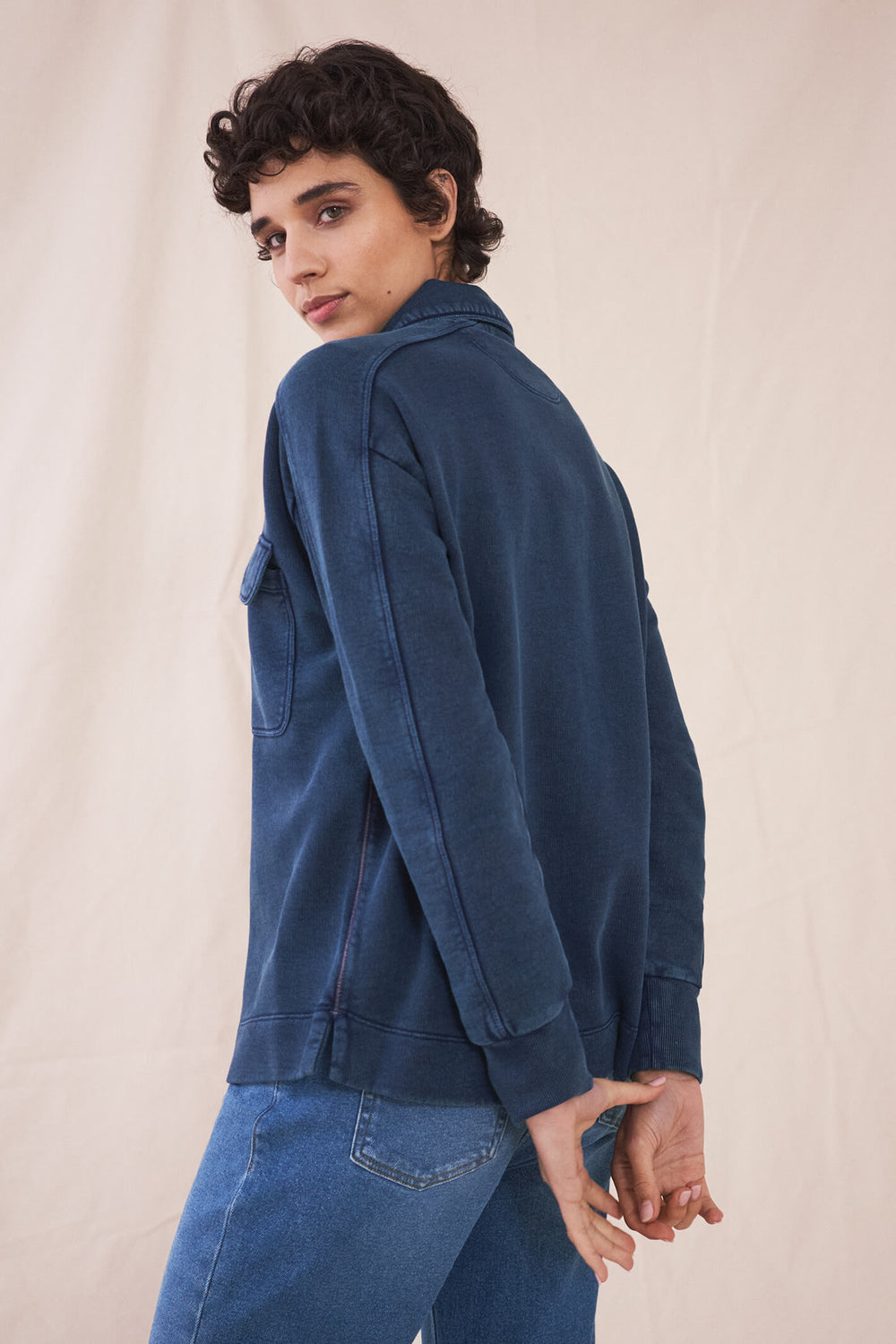 White Stuff 435461 Harriet Button Through Navy Sweat Jacket - Shilrey Allum Boutique