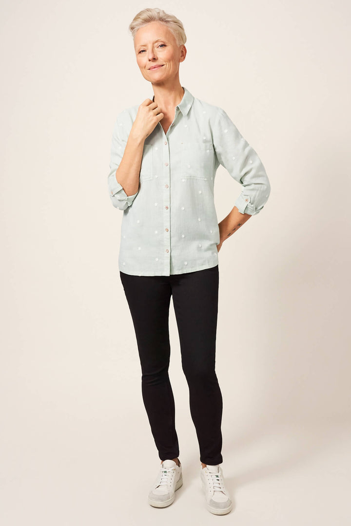 White Stuff 436868 Emilia Green MLT Organic Cotton Shirt - Shirley Allum Boutique