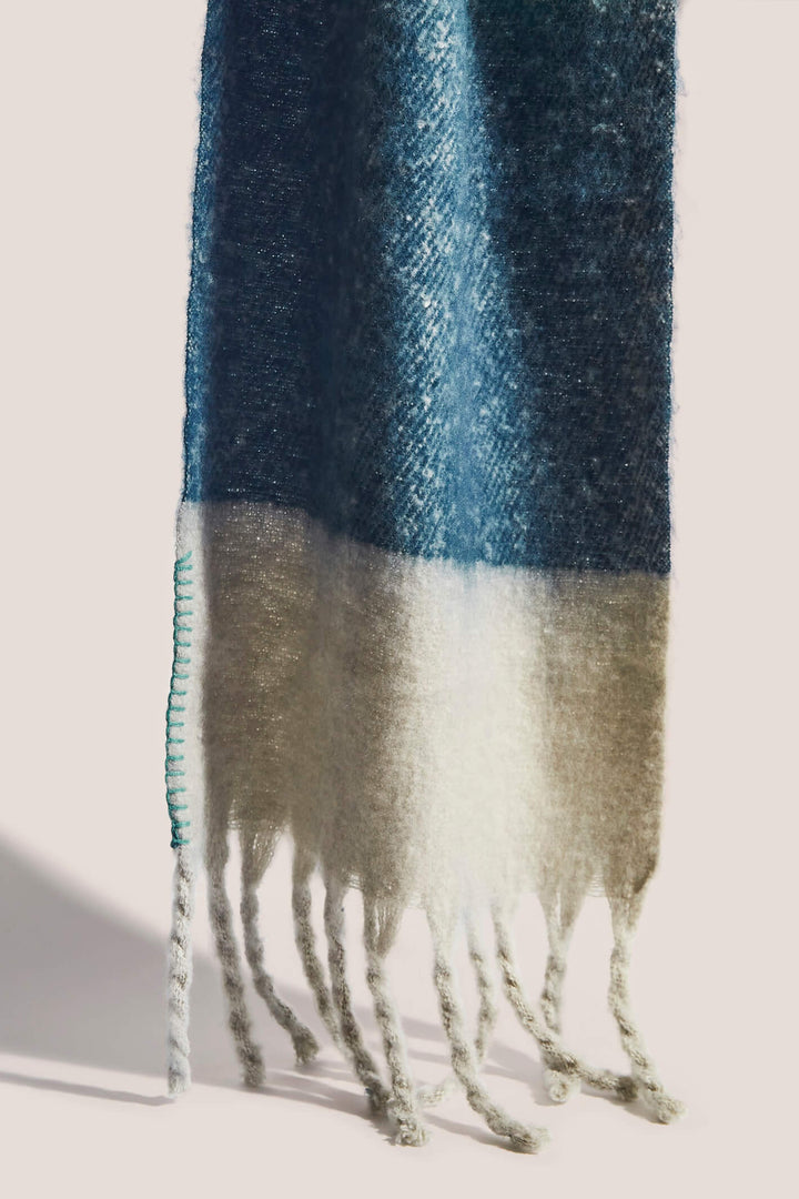 White Stuff 437263 Suki Blue Multi Brushed Colourblock Scarf - Shirley Allum Boutique