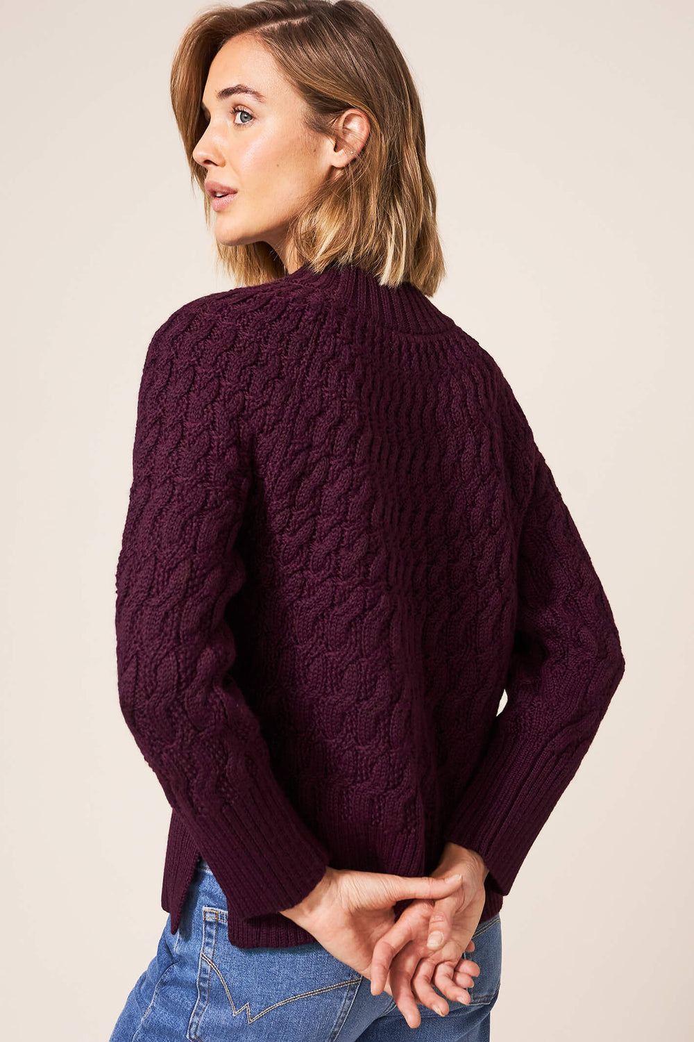 White Stuff 437318 Oak Dark Plum Cable Jumper - Shirley Allum Boutique