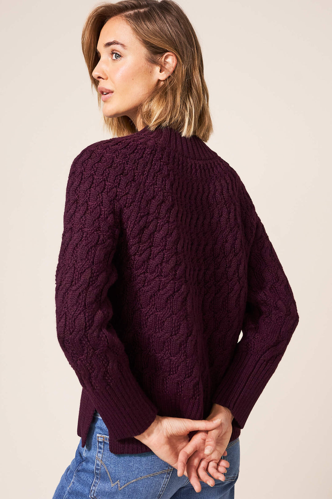 White Stuff 437318 Oak Dark Plum Cable Jumper - Shirley Allum Boutique