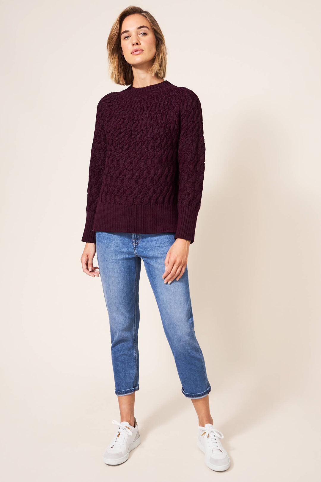 White Stuff 437318 Oak Dark Plum Cable Jumper - Shirley Allum Boutique