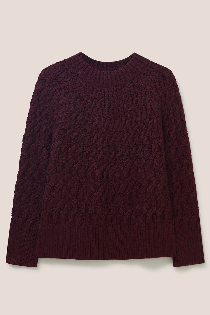 White Stuff 437318 Oak Dark Plum Cable Jumper - Shirley Allum Boutique